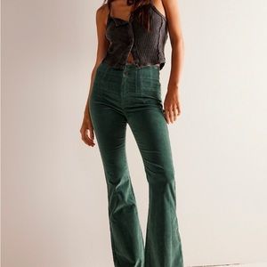 Huntress green, Free People Jayde corduroy high rise flare pants.